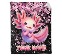 GiftoFLUX Personalised Axolotl Blanket for Kids - Custom Name Soft Anti-Pill Fleece Throw, for Couch, Crib & Lap Use
