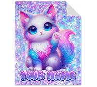 GiftoFLUX Personalised Cat Blanket for Kids - Custom Name Throws for Girls & Cat Lovers - Soft & Warm 40x50 Inches Bedroom Decor for Daughter