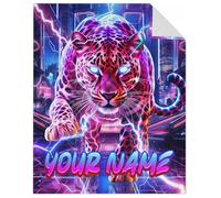 GiftoFLUX Personalised Cheetah Blanket for Kids & Adults - Custom Name Cozy Fleece Animal Throw for Sofa & Bed - Available in 4 Sizes for Boys and Men