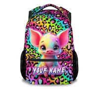 GiftoFLUX Personalised Cute Pig Design School Backpack for Girls with Name, 17 Inch - Large Capacity Colourful Bookbag for Nursery Primary School Children Age 5-12 Years, Travel
