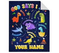 GiftoFLUX Personalised Dinosaur Blanket for Kids - Custom Name Throw Blanket, Ideal Dinosaur Gifts for Boys and Toddlers, God Says I Am Blanket for Kids, Soft Cozy Blankets for Couch or Nursery