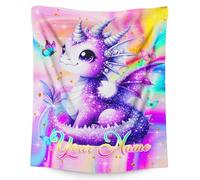GiftoFLUX Personalised Dragon Throw Blanket for Girls Age 6-8, Custom Name Soft Anti-Pill Flannel Lightweight Blankets, for Kids & Teens - Cozy Sofa Throws