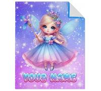GiftoFLUX Personalised Fairy Blanket for Girls & Kids - Custom Name Children’s Throw - 4 Sizes Plush Flannel - Bed, Sofa & Nursery Gift