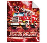 GiftoFLUX Personalised Fire Truck Throw Blanket for Boys - Cozy Flannel Comfort for Toddlers & Kids - Available in 4 Sizes for Bedroom Decor