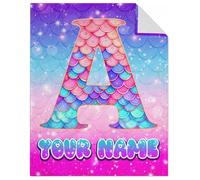 GiftoFLUX Personalised Mermaid Blanket for Girls - Soft Fuzzy Throw with Custom Name - Cozy Monogrammed Blanket for Kids & Adults - Available in 4 Sizes