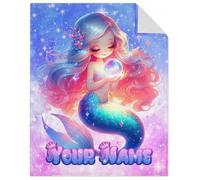 GiftoFLUX Personalised Mermaid Blanket for Kids - Cute Plush Flannel Throw for Toddlers, Custom Name, 4 for Daughters, Bedroom & Playtime
