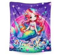 GiftoFLUX Personalised Mermaid Throw Blanket for Girls, Custom Name Flannel Blanket Gifts for Kids Aged 4-6, Lightweight Cute Decor for Couch and Sofa, Perfect for Mermaid Lovers