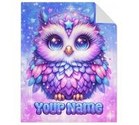 GiftoFLUX Personalised Owl Throw Blanket for Girls - Custom Soft Fleece Toddler Blanket with Name - 4 Sizes for Sofa & Couch for Kids