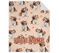 GiftoFLUX Personalised Shih Tzu Blankets - Cozy Flannel Throws for Dog Lovers | Cute Plush Gifts for Kids and Women | Available in 4 Sizes