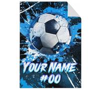 GiftoFLUX Personalised Soccer Throw Blanket - Custom Name Soft Anti-Pill Fleece for Boys & Girls - Cozy Sports Gift for Team Players