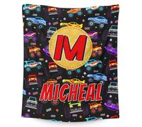 GiftoFLUX Personalised Truck Blanket for Boys - Custom Name Monogram, Soft Anti-Pilling Flannel Throw, Cute Car Design Gift for Kids & Toddlers, Ideal for Sofa, Bed & Couch Decor