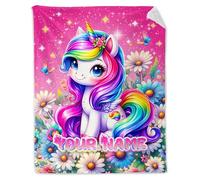 GiftoFLUX Personalised Unicorn Blanket with Custom Name - Premium Anti-Pilling Flannel Throw Blanket for Girls | Soft, Lightweight Gift for Sofa, Cot & Nursery Decor - Birthday Present for Toddlers