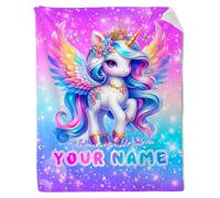 GiftoFLUX Personalised Unicorn Blanket with Customisable Name - Soft & Warm Anti-Pilling Flannel Throw Blanket for Girls 4-6 and Kids 6-8, Ideal Unicorn Gift for Bedroom, Sofa, Couch or Nursery Decor