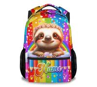 GiftoFLUX Sloth Fantasy Rucksack with Personalised Name for Girls Aged 3-10 Years Old - Featuring Vibrant Rainbow & Colored Pencil Art, 17 Inch Durable Bookbag Ideal for Preschool