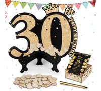 Giftota 30th Birthday Signature Guest Book Dropbox with Wooden Heart Slices, 30 Birthday Signing Card Board GuestBook Alternative, Birthday Party Decoration