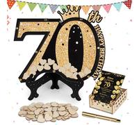 Giftota 70th Birthday Signature Guest Book Dropbox with Wooden Heart Slices, 70 Birthday Signing Card Board GuestBook Alternative, Birthday Party Decoration