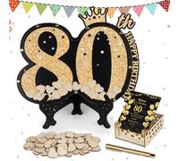 Giftota 80th Birthday Signature Guest Book Dropbox with Wooden Heart Slices, 80 Birthday Signing Card Board GuestBook Alternative, Birthday Party Decoration