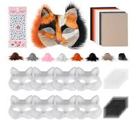 Giftota Cat Mask Kit, 8pcs DIY Blank Fox with 8 Faux Furr, 20 Eye Mesh Sheet, Therian for Halloween Masquerade Cosplay Party Carnival, Suitable for Adults (Cat Mask Kit with Felt)