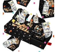 Giftota Graduation Gifts Money Box for Women Men, Graduation Surprise Gift Explosion Gift Box for Money, Cash Explosion Gift Box with Confett, Mystery Money Box for Cash Gifts - Black Gold