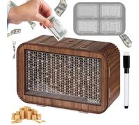 Giftota Wooden Money Box 4 IN 1 10000 5000 3000 1000 Pound Saving Challenge, Money Tin Bank Saving Challenge Box Cash Birthday Gift