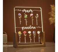 Giftove Personalised Mothers Day Gifts for Mum Grandma from Son Daughter Kids, Custom Mother's Day Night Light, Customised Birth Month Flower with Names, Grandma Birthday Mothers Day Presents Ideas