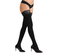 GIFTPIXIE Fleece Lined Thigh High Stockings for Women, Anti-slip Silicone Lace Up Tights, Opaque Winter Thermal Leggings, Black, XL-XXL