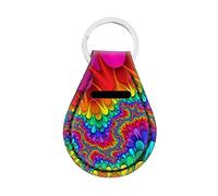 GIFTPUZZ Cute Car Key Chain for Women Men with Small Coin Holder Pocket Neoprene, Flower Tie-dye, One Size