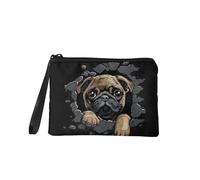 GIFTPUZZ Cute Coin Purse for Women Microfiber Fleece Portable Wristlet Pouch Change Cards Holder Zip Wallet, Cute Pug, One size