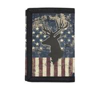 GIFTPUZZ Kids Trifold Wallets for Boys Girls, Youth Wallets with Coin Pocket and Card Holders, Birthday Gifts, American Flag with Deer Print, One Size, Modern