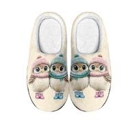 GIFTPUZZ Women's Cozy Slippers Indoor Home Comfy Winter Slip On Casual Warm Memory Foam Furry Shoes 4.5-12, Owl Pair, 4-5