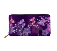 GIFTPUZZ Womens Rfid Blocking PU Leather Handbag Wallets Ladies Clutch Purse Purple Butterfly Pattern Zip Around with Card Slots and Coin Pocket