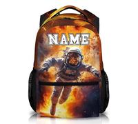 GiftRomance 17" Kids Backpack with Name - Personalised Astronaut School Bag for Boys - Custom Space Rucksack with Orange Lightning Background - Lightweight and Durable for Age 3-10