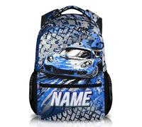 GiftRomance Custom Boys Backpack with Name - 17 Inch Racing Car Rucksack for Kids in Blue Paint Splash Design, Personalised School Bag for Travel, Day Trips and Everyday Use