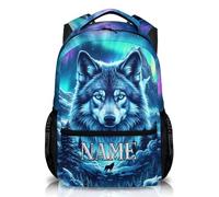GiftRomance Custom Name School Bag for Boys - 17" Personalised Children's Backpack with Cool Wolf Print, Lightweight Rucksack for Kids Travel & Outdoor Use