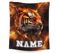 GiftRomance Custom Tiger Throw with Name - Personalised Boys Fleece Blanket, Soft Lightweight Bed and Sofa Gift for Children