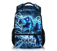 GiftRomance Dinosaur Backpack for Boys with Name - Personalised 17 Inch Kids Rucksack - Custom School Bag with Lightning Design for Travel or Nursery