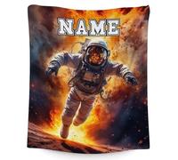 GiftRomance Personalised Astronaut Blanket with Custom Name - Soft Fleece Throw for Boys Kids, Lightweight Cosy Bedding for Sofa, Nap & Travel Gift