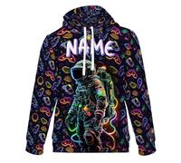 GiftRomance Personalised Astronaut Hoodie for Boys - Custom Name Space Hoodie for Kids - Cool All Over Print Pullover Sweatshirt - Ages 6-12