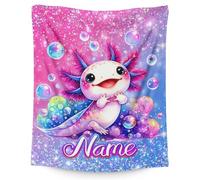 GiftRomance Personalised Axolotl Blanket for Kids - Custom Name Cute Animal Fleece Throw, Soft Flannel Gift for Girls and Children