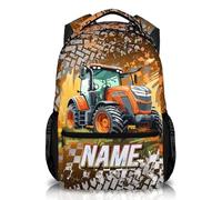 GiftRomance Personalised Boys School Bag with Name - 17 Inch Custom Kids Backpack Featuring Tractor Design, Rucksack for Travel, Sports and Everyday Use