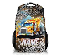 GiftRomance Personalised Boys School Bag with Name - 17 Inch Kids Backpack Featuring Truck Lorry Design, Custom Rucksack for Travel, Sports and Daily Use