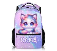 GiftRomance Personalised Cat Rucksack for Girls - Custom Kids Backpack with Name - 17 Inch Lightweight School Bag for Ages 3-10