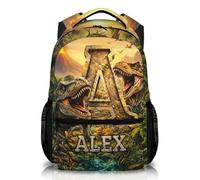 GiftRomance Personalised Dinosaur Backpack with Name and Initial | Custom T-Rex Volcano Boys School Bag, Epic Jurassic Adventure Kids Rucksack, Durable Oxford Fabric for Primary School