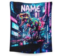 GiftRomance Personalised Dinosaur Blanket with Custom Name - Fluffy Soft Fleece Throw for Boys Kids, Cosy Lightweight Dino Bedding Blanket Gift for Bedroom Sofa Travel