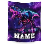 GiftRomance Personalised Dinosaur Kids Blanket with Name - Soft Cosy Fleece Throw Blankets for Boys, Custom Lightweight Bed and Sofa Gift
