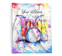 GiftRomance Personalised Drum Blanket with Name - Custom Music Throw for Kids and Teens, Unique Percussion Lover Gift, Soft & Cosy Throw Blanket in Multiple Sizes