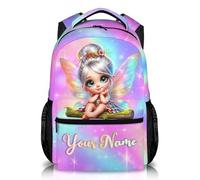 GiftRomance Personalised Fairy Rucksack for Girls - Custom Kids Backpack with Name - 17 Inch Lightweight School Bag for Ages 3-10
