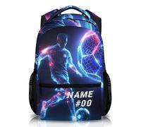 GiftRomance Personalised Football Backpack for Kids - Custom Name Cool School Bag for Boys Aged 3-10 - 17 Inch Lightweight Rucksack - Optional Matching Lunch Bag & Pencil Case