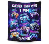 GiftRomance Personalised Gamer Blanket - Custom Name Faith-Inspired Gaming Throw, Soft Flannel Fleece Blanket for Kids & Teens, Christian Gift for Birthday or Baptism
