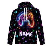 GiftRomance Personalised Gamer Hoodie for Boys - Custom Name Kids Gaming Hooded Sweatshirt - Cool All Over Print Pullover Jumper - Ages 6-12